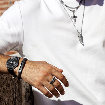 Montre homme acier bracelet cuir noir