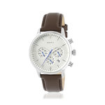 Men's steel watch with dark brown leather strap - view 1