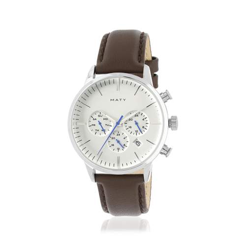 Montre homme acier bracelet cuir marron foncé
