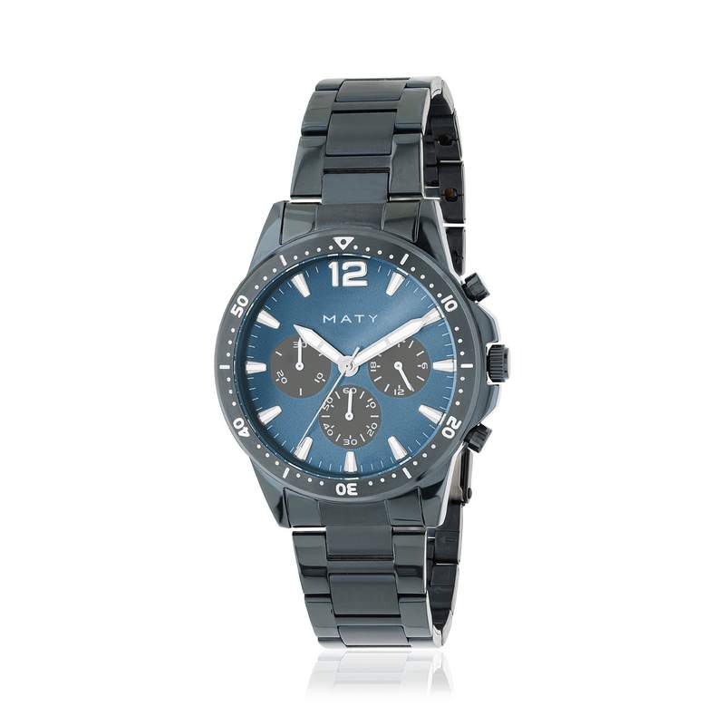 Montre homme chronographe  bracelet acier bleu - vue 1