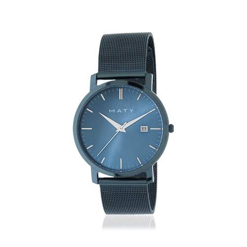 Montre homme acier bleu bracelet acier bleu maille milanaise