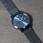 Montre homme acier bleu bracelet acier bleu maille milanaise - vue D1