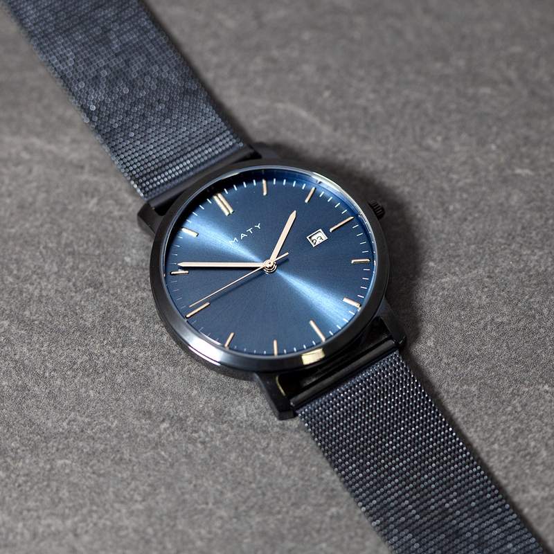 Montre homme acier bleu bracelet acier bleu maille milanaise - vue D1