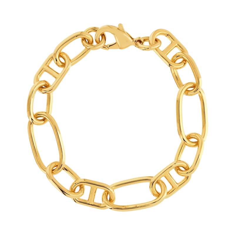 Bracelet plaqué or 20 cm maille marine alternée et maillons ronds - vue 1