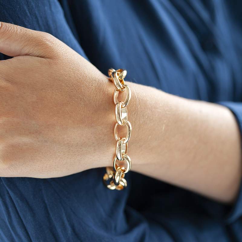 Bracelet plaqué or 19 cm maillons ronds - vue porté 1