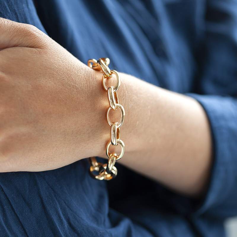 Bracelet plaqué or 19 cm maillons ronds - vue porté 2