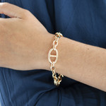 Bracelet plaqué or 20 cm maille marine alternée et maillons ronds - vue porté 1