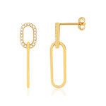 Boucles d'oreilles plaqué or zirconias 2 ovales entrelacés - vue 1