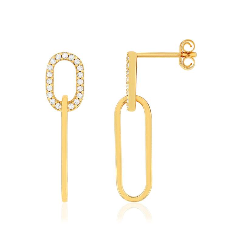 Boucles d'oreilles plaqué or zirconias 2 ovales entrelacés - vue 1