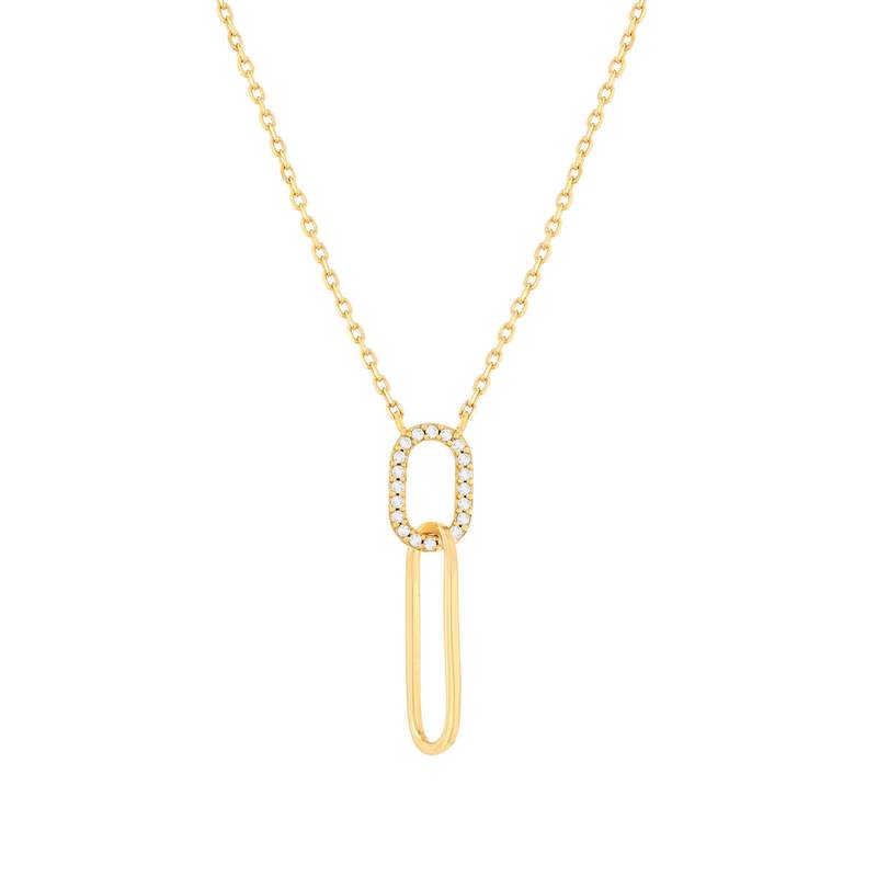 Collier plaqué or zirconias 45 cm 2 ovales entrelacés - vue 1