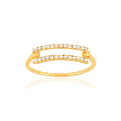 Bague plaqué or motif rectangle serti de zirconias.