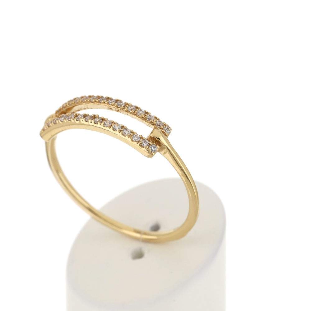 Bague plaqué or motif rectangle serti de zirconias. - vue 3