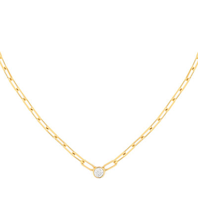 Collier plaqué or maille trombone zirconia 45 cm