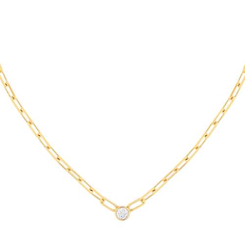 Collier plaqué or maille trombone zirconia 45 cm