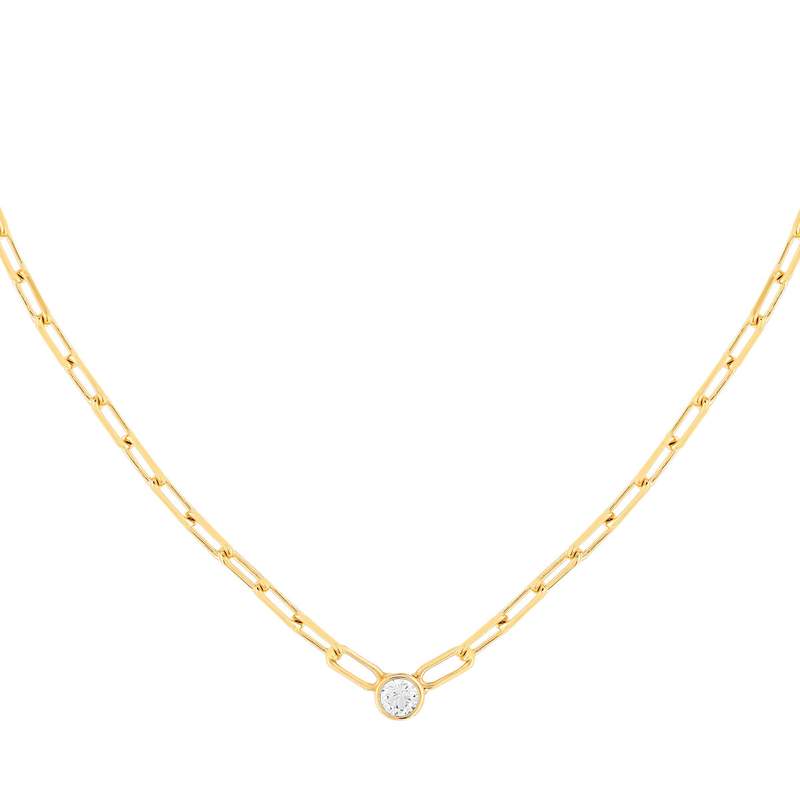 Collier plaqué or maille trombone zirconia 45 cm - vue 1