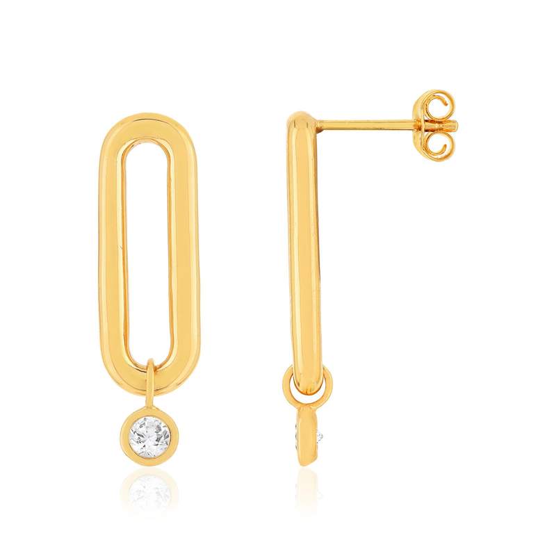 Boucles d'oreilles plaqué or ovales zirconias - vue 1