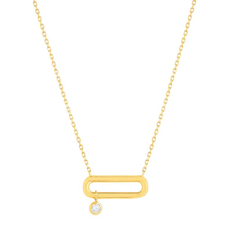 Collier plaqué or motif ovale zirconia 45 cm - vue 1