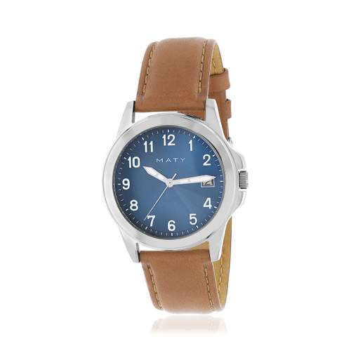 Montre homme acier bracelet cuir marron