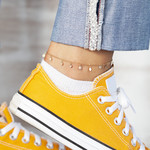 Chaine de cheville plaqué or, pampilles disques 25 cm - vue porté 1