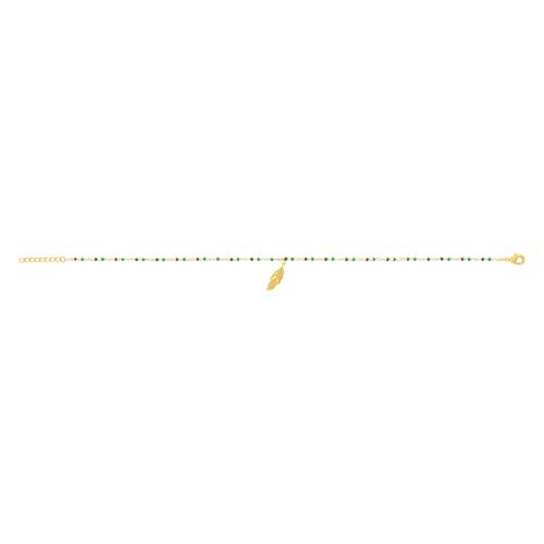 Chaine de cheville plaqué or perles rocailles vertes plume 23 à 25 cm