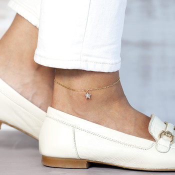 Vergulde zirkonia enkelband met stermotief 25 cm