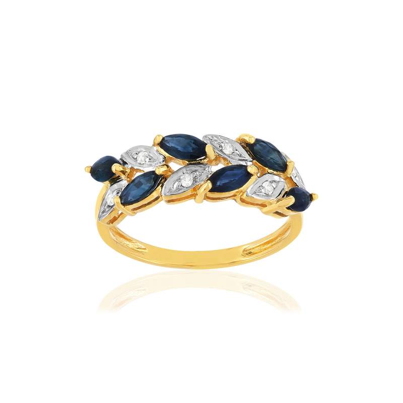 Bague or 375 2 tons saphirs diamants - vue 1