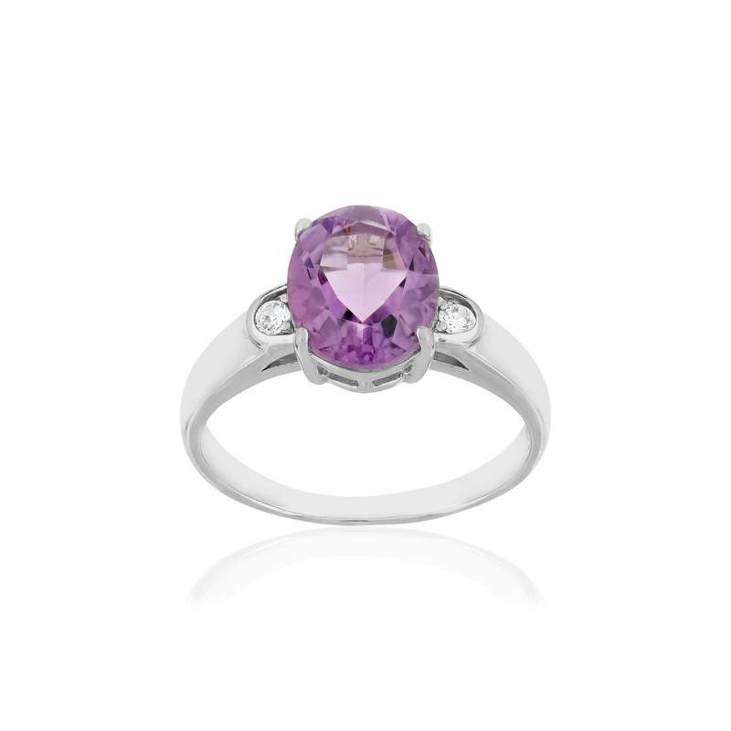 Bague argent 925 améthyste topazes blanches - vue 1