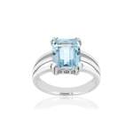 Bague argent 925 topaze beleue traitée rectangulaire - vue 1