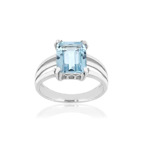Bague argent 925 topaze beleue traitée rectangulaire