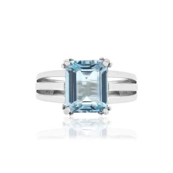 Bague argent 925 topaze beleue traitée rectangulaire