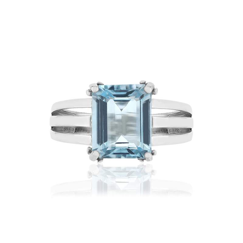 Bague argent 925 topaze beleue traitée rectangulaire - vue 3