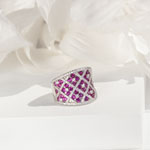 Bague argent 925 zirconias blancs et rouges motif fleur - vue 3