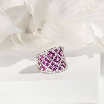 Bague argent 925 zirconias blancs et rouges motif fleur