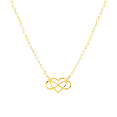 Collier or 375 jaune, motif coeur et infini 45 cm