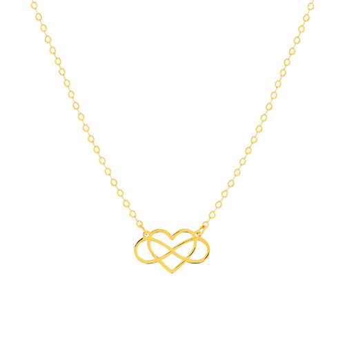 Collier or 375 jaune, motif coeur et infini 45 cm