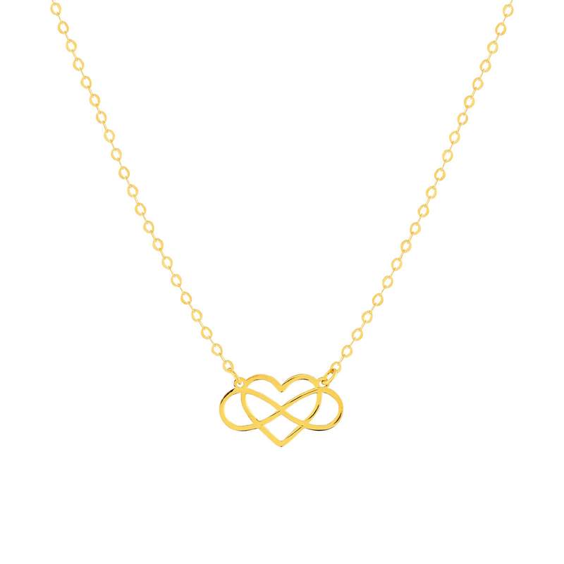 Collier or 375 jaune, motif coeur et infini 45 cm - vue 1