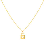 Collier or 375 jaune, motif cadenas avec coeur 45 cm
