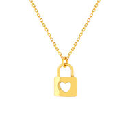 Collier or 375 jaune 45 cm motif cadenas avec une forme coeur
