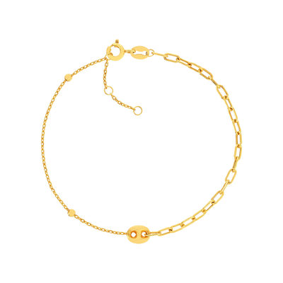 Bracelet or 375 jaune, motif grain de café 18cm