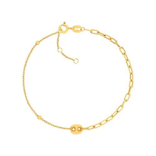 Bracelet or 375 jaune, motif grain de café 18cm