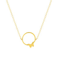Collier or 375 jaune 45 cm motif anneau et papillon 45 cm