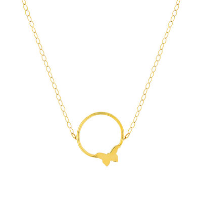 Collier or 375 jaune 45 cm motif anneau et papillon 45 cm - vue 1