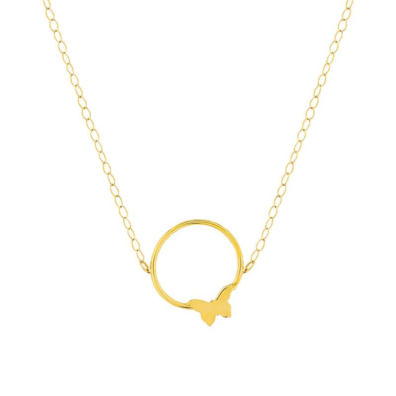 Collier or 375 jaune 45 cm motif anneau et papillon 45 cm - vue 1
