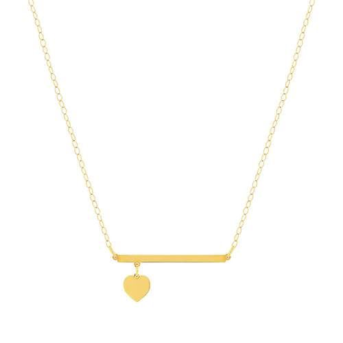Necklace 375 yellow gold, heart tassel barrette 45cm