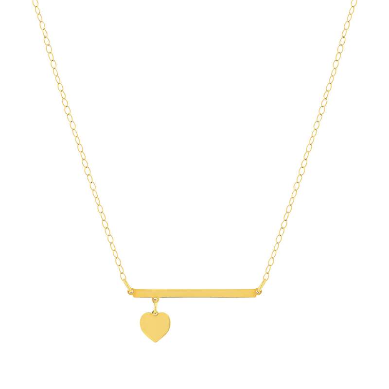 Collier or 375 jaune, motif barrette pampille coeur 45cm - vue 1