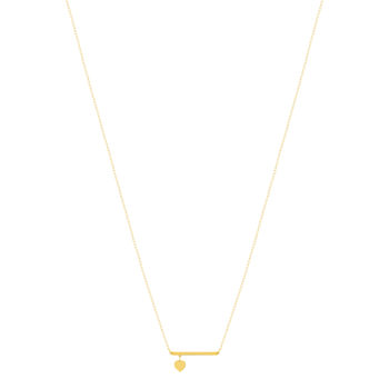 Collier or 375 jaune, motif barrette pampille coeur 45cm