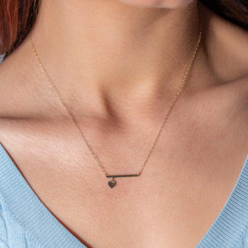 Collier or 375 jaune, motif barrette pampille coeur 45cm