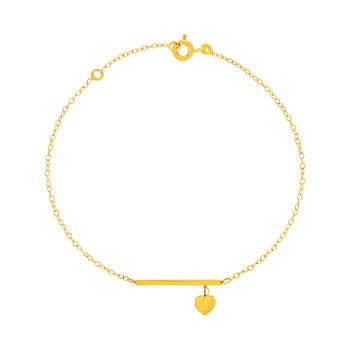 Bracelet or 375 jaune, motif barrette et coeur 18,5 cm
