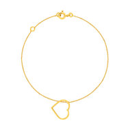 Bracelet or 375 jaune, pampille coeur 18.5 cm