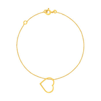 Bracelet or 375 jaune, pampille coeur 18.5 cm